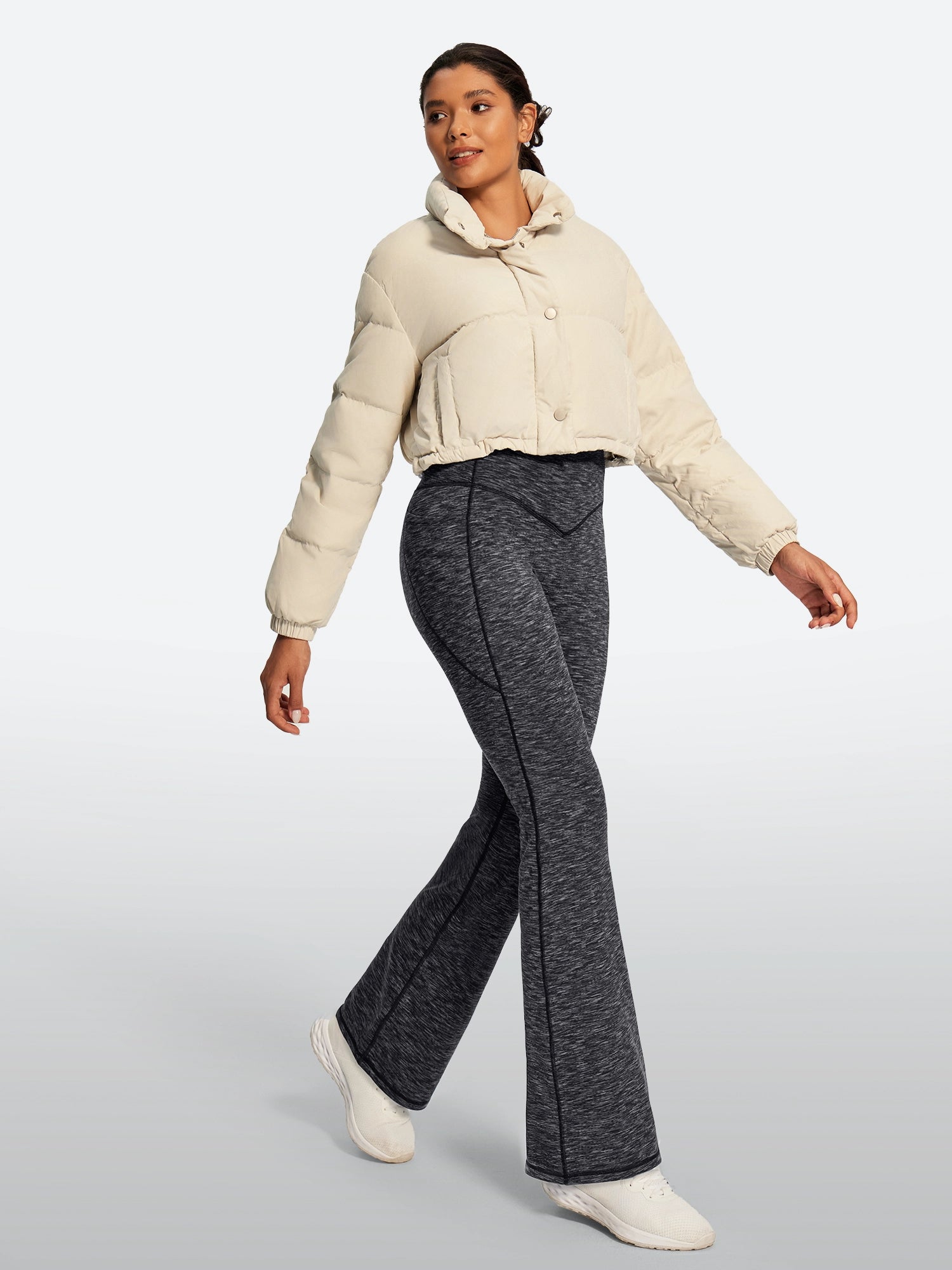 IUGA HeatLab® Sandwich Waistband No Front Seam Fleece Lined Bootcut Yoga Pants With Pockets - IUGA