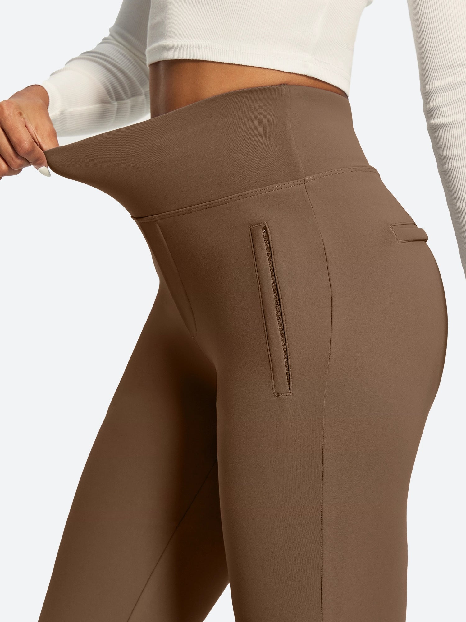 IUGA High Waist Pull On Stretchy Dress Pants With Zipper Pockets