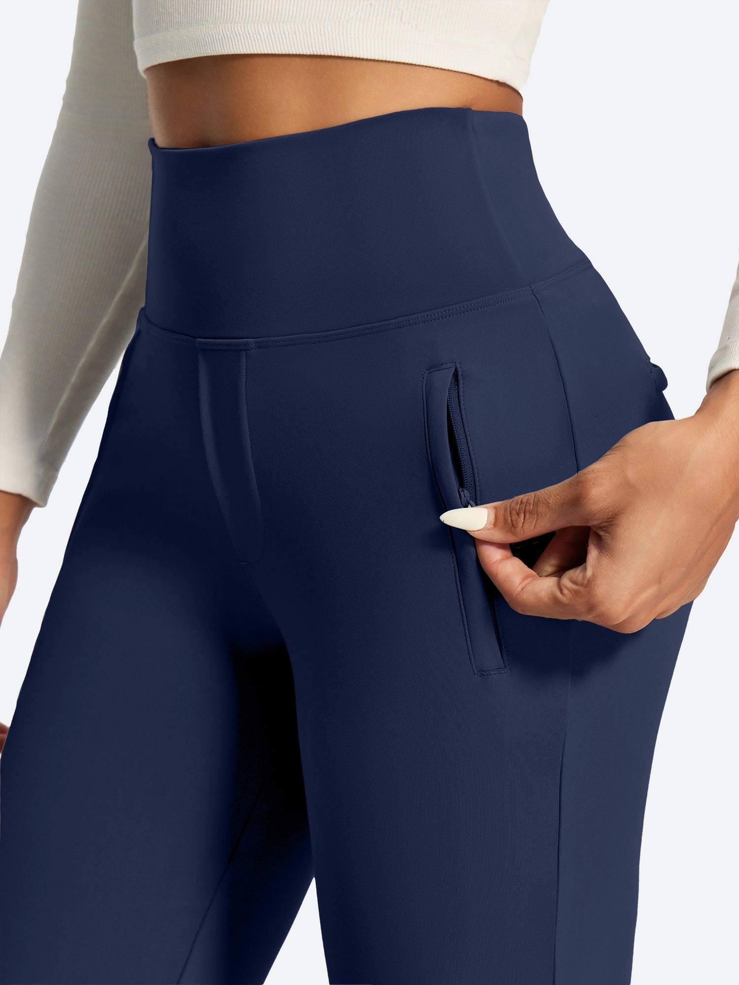 IUGA High Waist Pull On Stretchy Dress Pants With Zipper Pockets