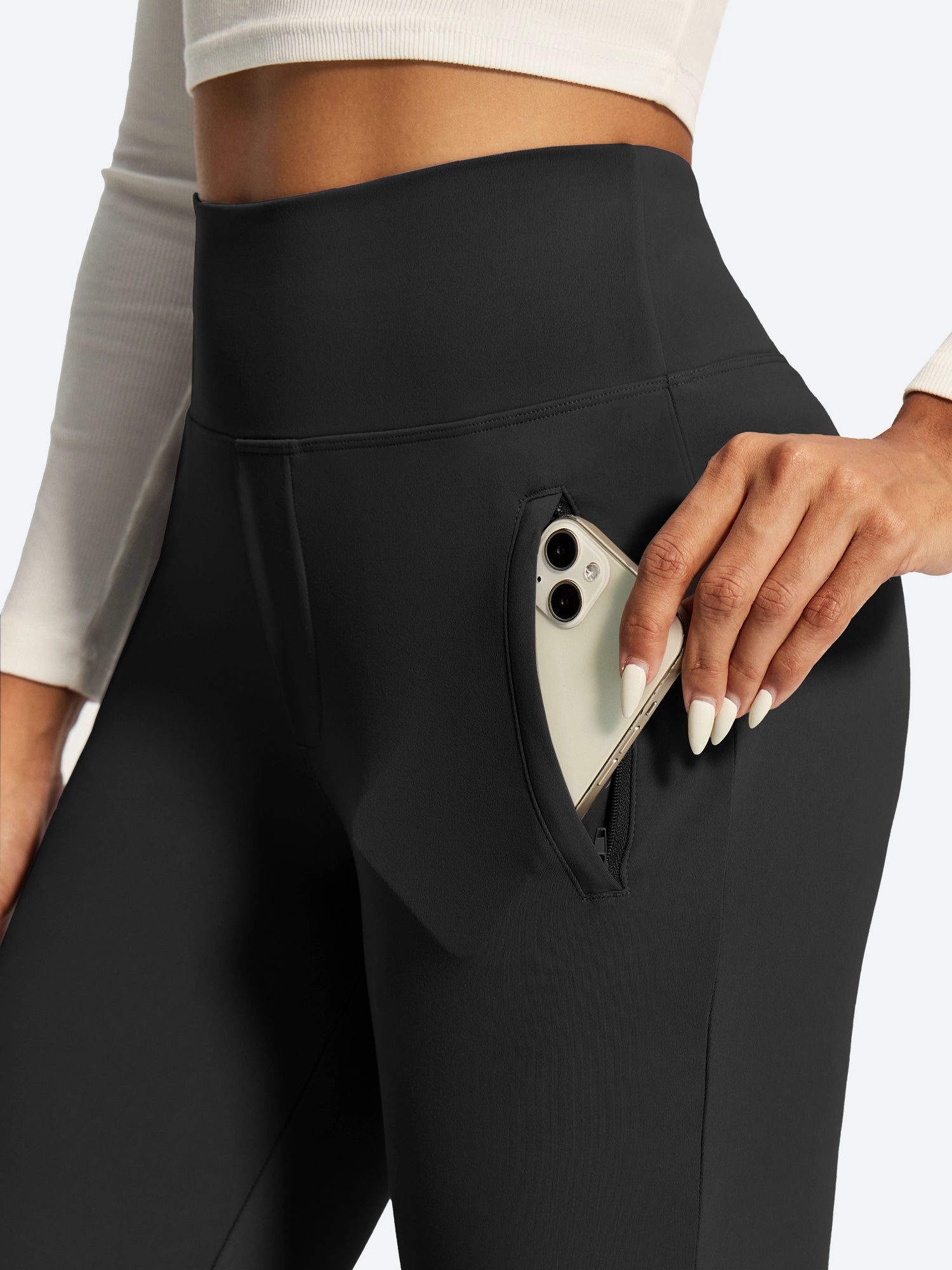 IUGA High Waist Pull On Stretchy Dress Pants With Zipper Pockets