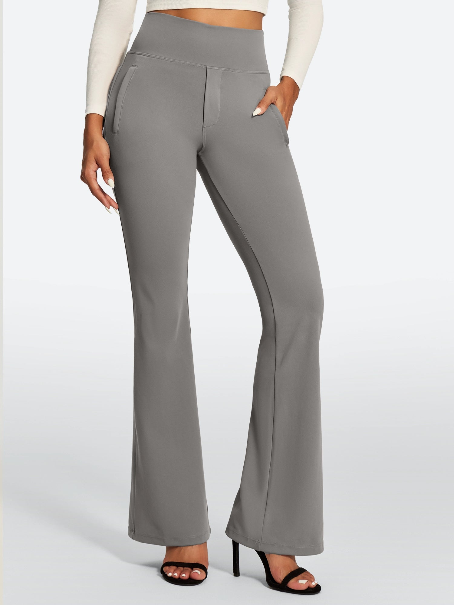 IUGA High Waist Pull On Stretchy Dress Pants With Zipper Pockets