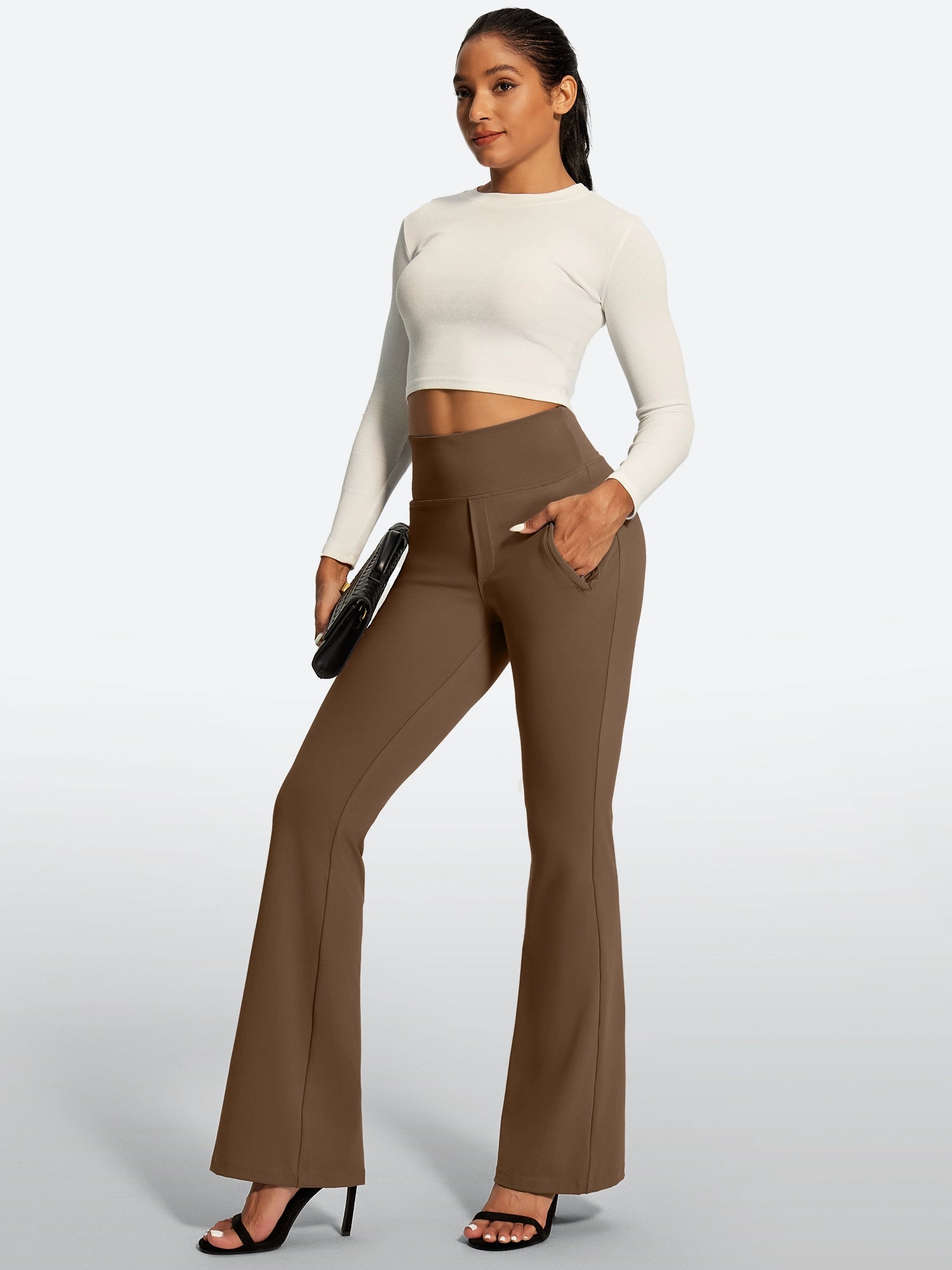 IUGA High Waist Pull On Stretchy Dress Pants With Zipper Pockets