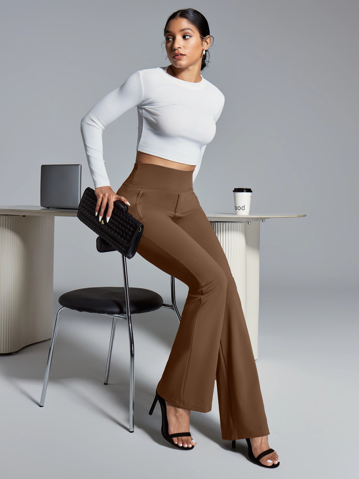 IUGA High Waist Pull On Stretchy Dress Pants With Zipper Pockets