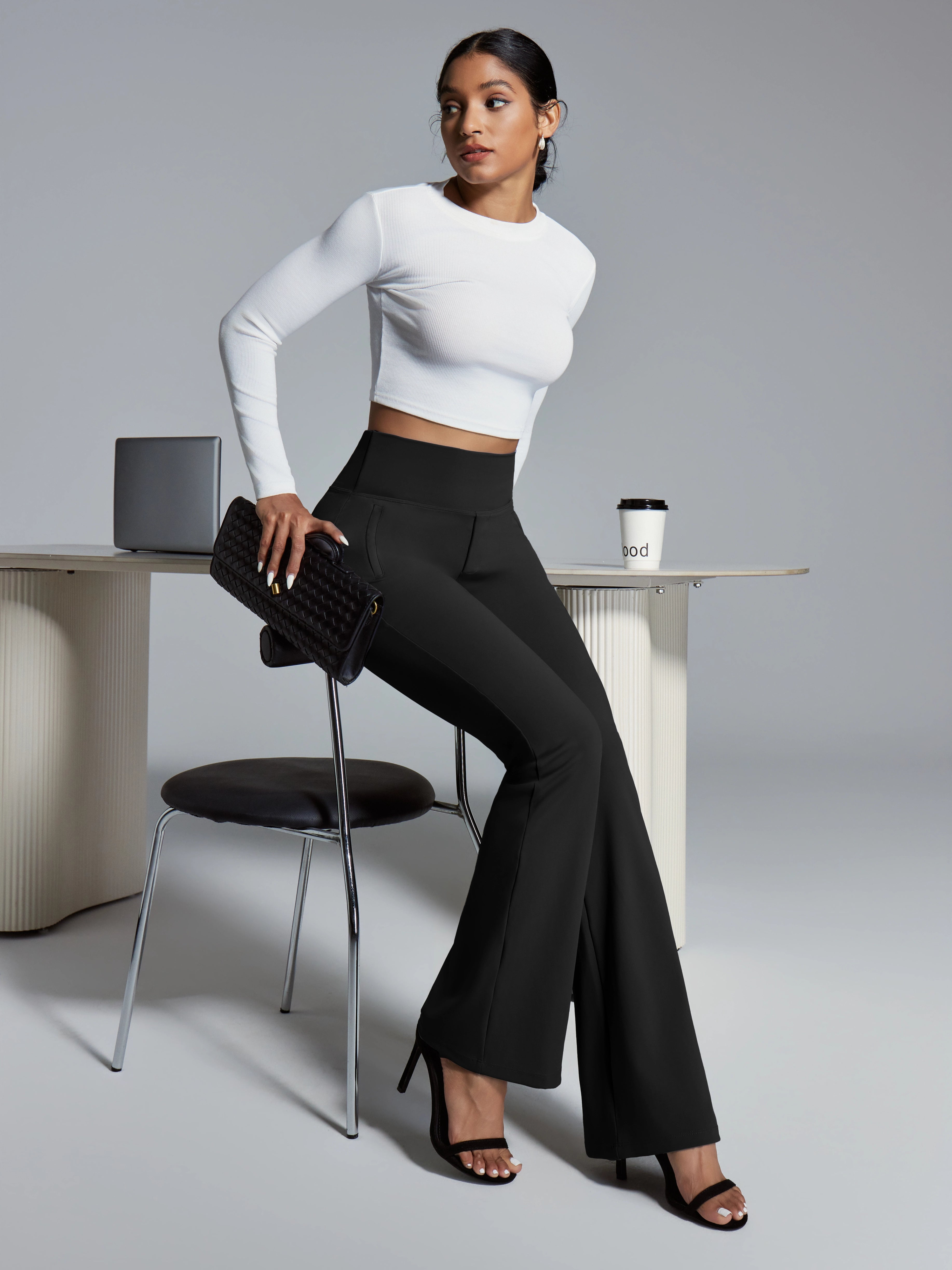 IUGA High Waist Pull On Stretchy Dress Pants With Zipper Pockets