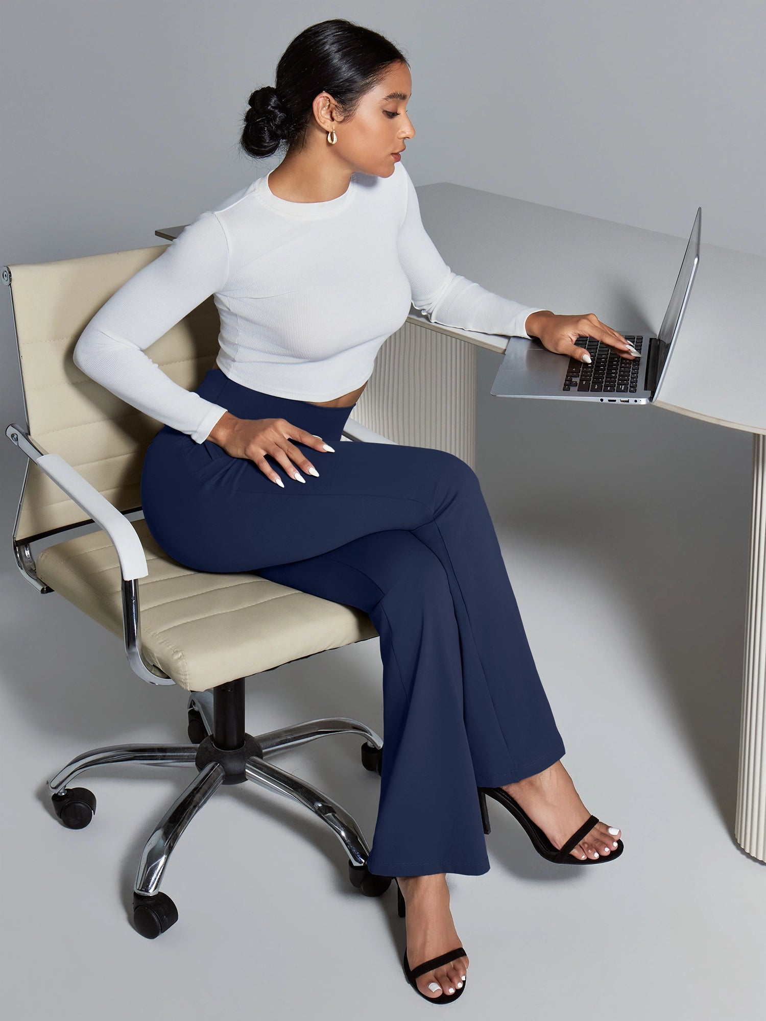 IUGA High Waist Pull On Stretchy Dress Pants With Zipper Pockets