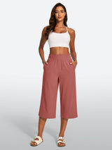 IUGA High Waisted Adjustable Drawstring Wide Leg Capris With Pockets | Affordable Yoga Leggings & Activewear by IUGA