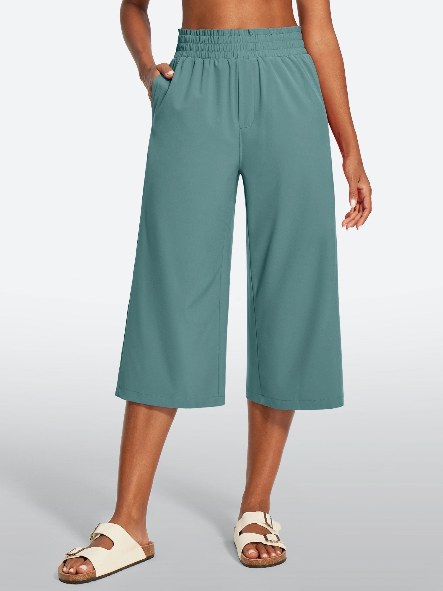 IUGA High Waisted Adjustable Drawstring Wide Leg Capris With Pockets | Affordable Yoga Leggings & Activewear by IUGA