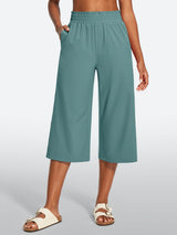 IUGA High Waisted Adjustable Drawstring Wide Leg Capris With Pockets | Affordable Yoga Leggings & Activewear by IUGA