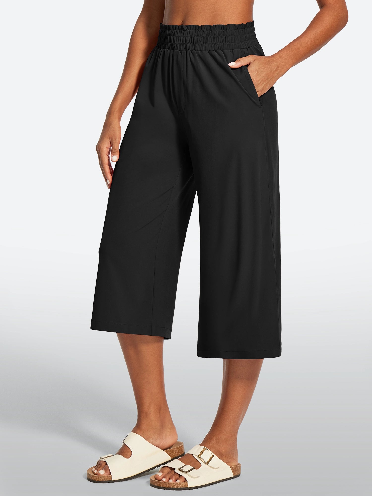 IUGA High Waisted Adjustable Drawstring Wide Leg Capris With Pockets | Affordable Yoga Leggings & Activewear by IUGA