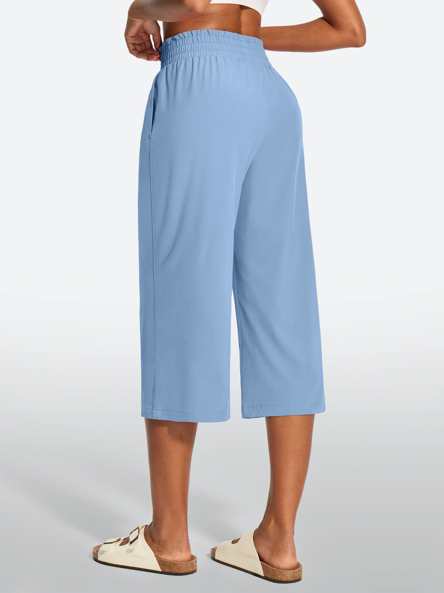 IUGA High Waisted Adjustable Drawstring Wide Leg Capris With Pockets | Affordable Yoga Leggings & Activewear by IUGA