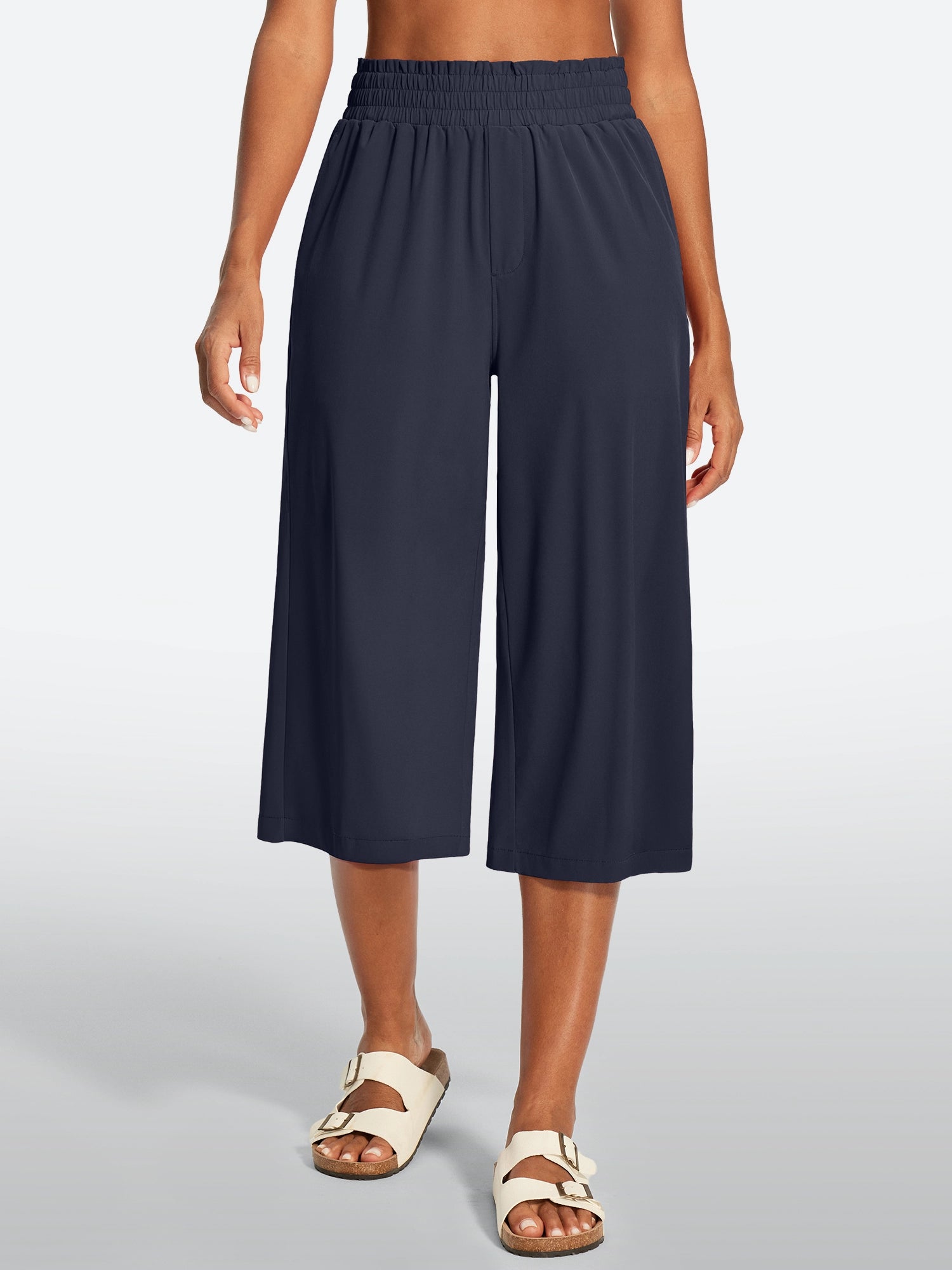 IUGA High Waisted Adjustable Drawstring Wide Leg Capris With Pockets | Affordable Yoga Leggings & Activewear by IUGA