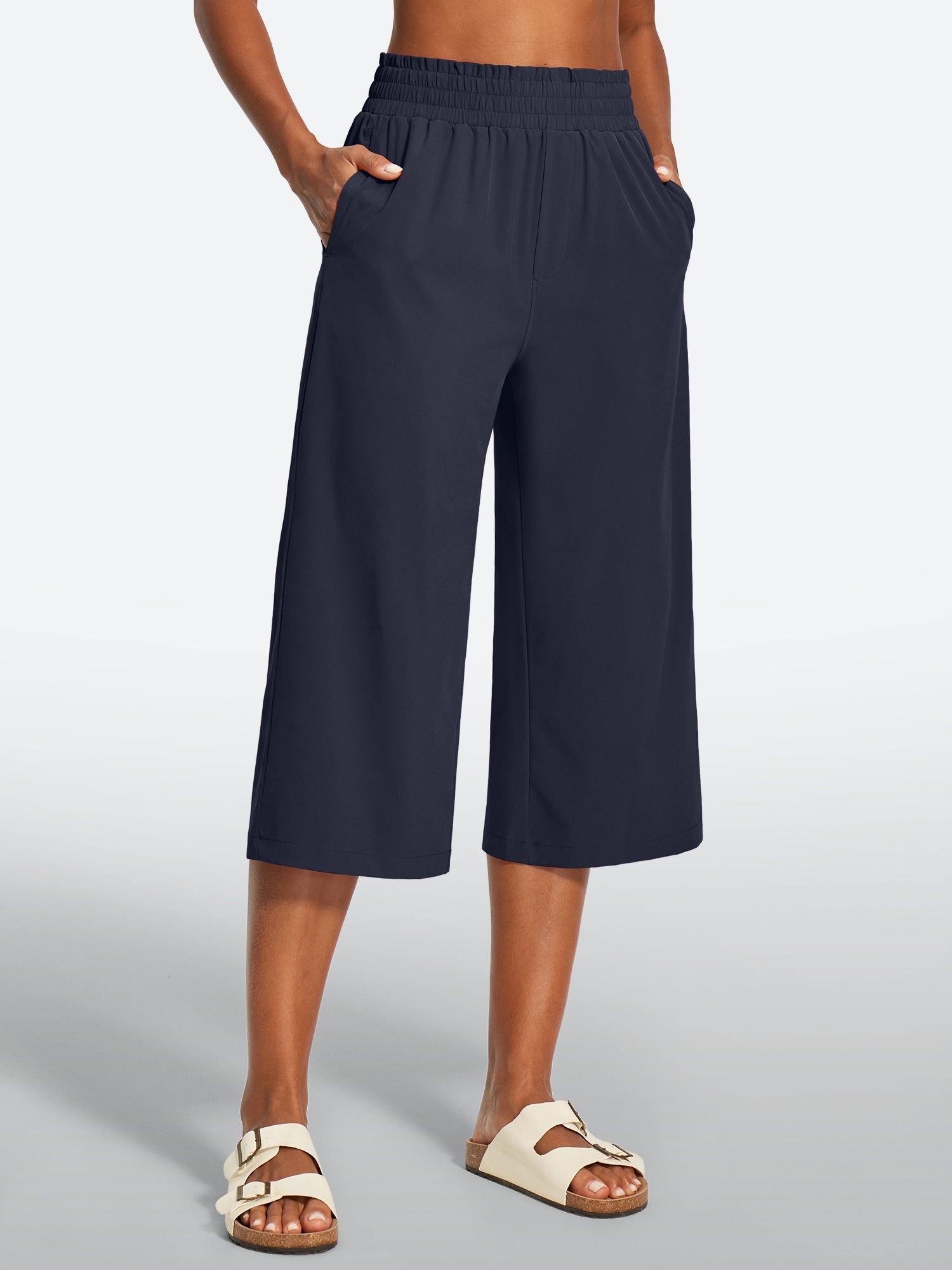 IUGA High Waisted Adjustable Drawstring Wide Leg Capris With Pockets | Affordable Yoga Leggings & Activewear by IUGA