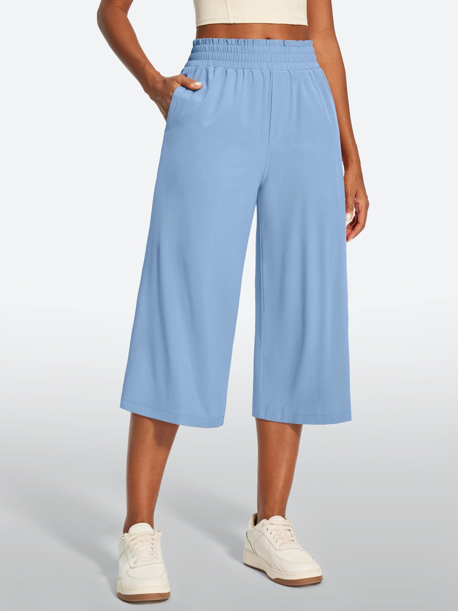 IUGA High Waisted Adjustable Drawstring Wide Leg Capris With Pockets | Affordable Yoga Leggings & Activewear by IUGA