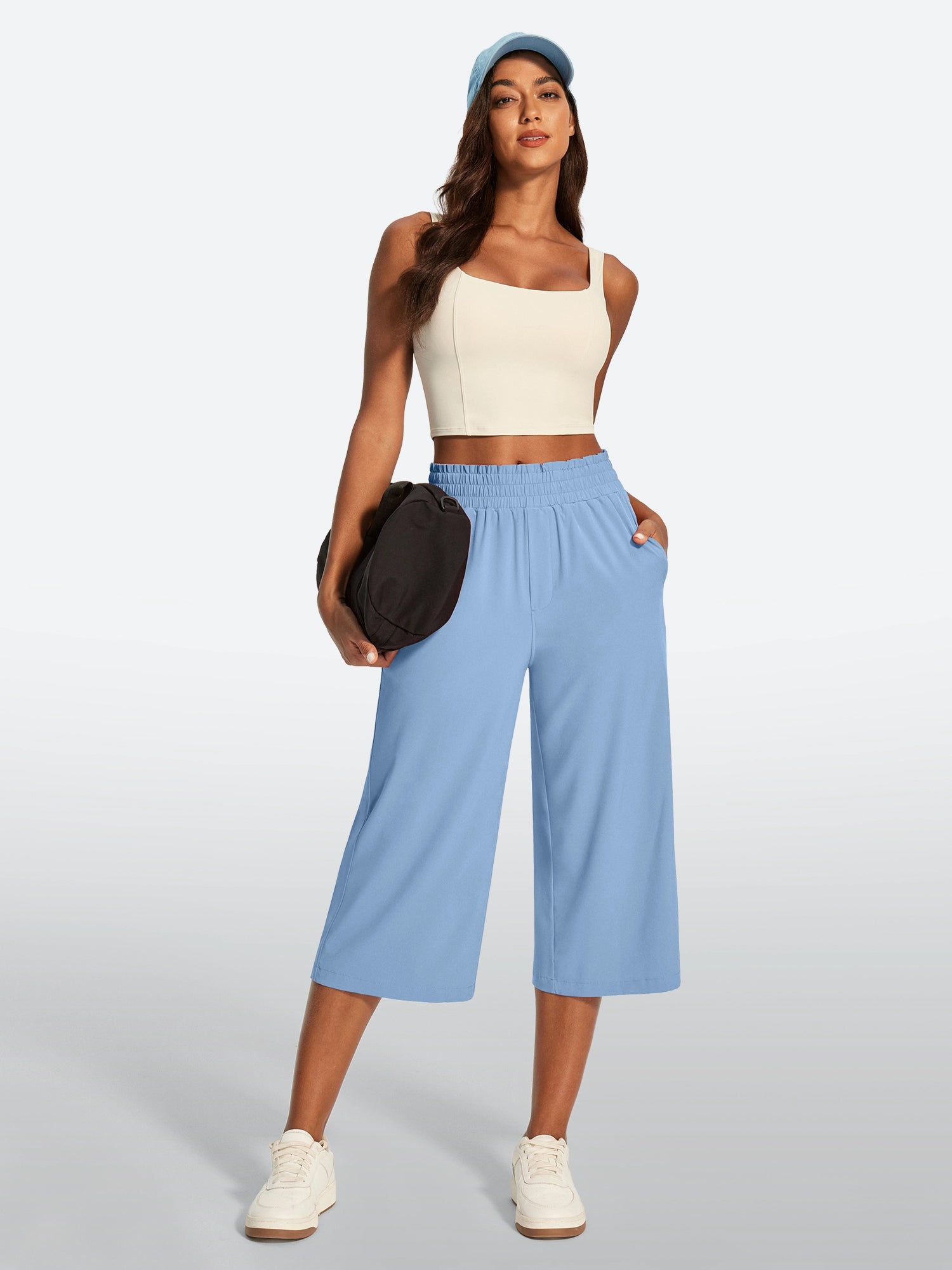 IUGA High Waisted Adjustable Drawstring Wide Leg Capris With Pockets | Affordable Yoga Leggings & Activewear by IUGA