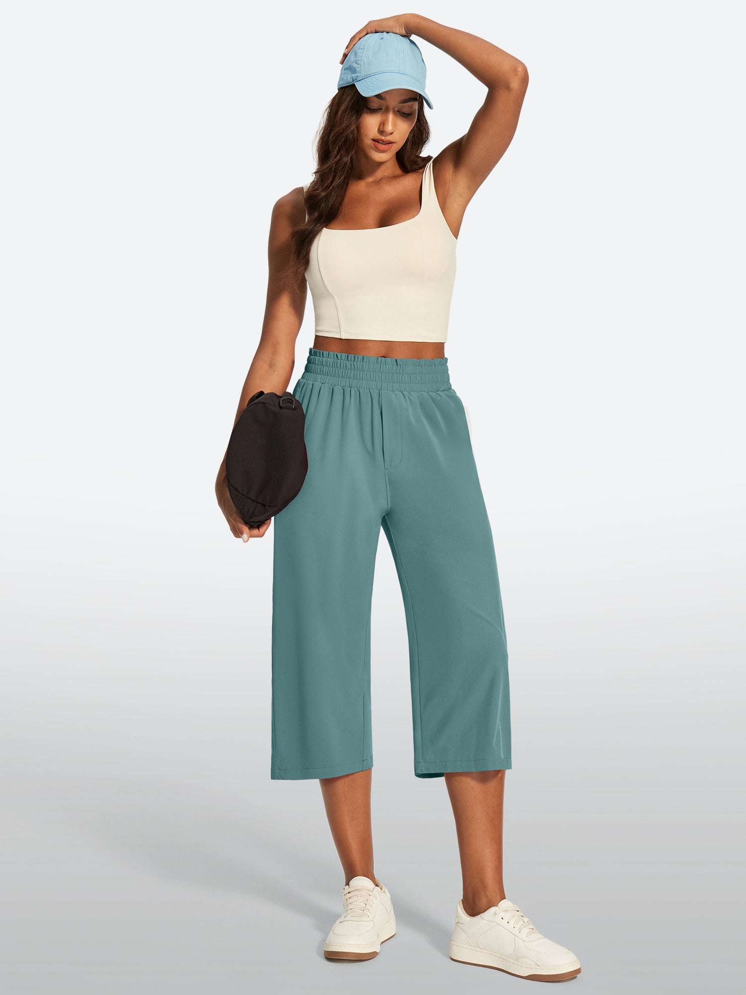 IUGA High Waisted Adjustable Drawstring Wide Leg Capris With Pockets | Affordable Yoga Leggings & Activewear by IUGA