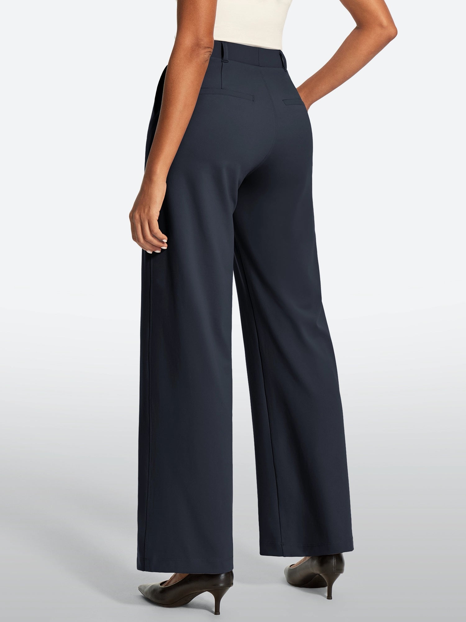 IUGA High Waisted Stretchy Wide Leg Pull On Work Pants With Pockets