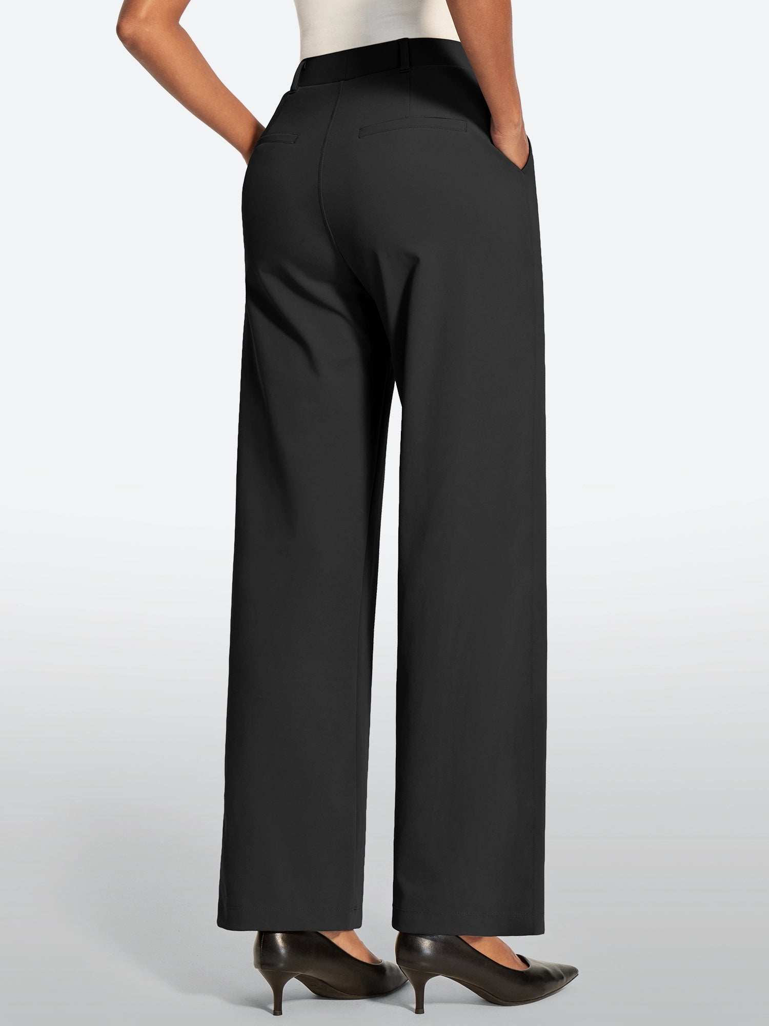 IUGA High Waisted Stretchy Wide Leg Pull On Work Pants With Pockets