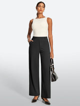 IUGA High Waisted Stretchy Wide Leg Pull On Work Pants With Pockets