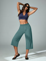 IUGA High Waisted Adjustable Drawstring Wide Leg Capris With Pockets | Affordable Yoga Leggings & Activewear by IUGA