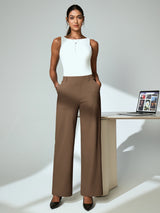 IUGA High Waisted Stretchy Wide Leg Pull On Work Pants With Pockets