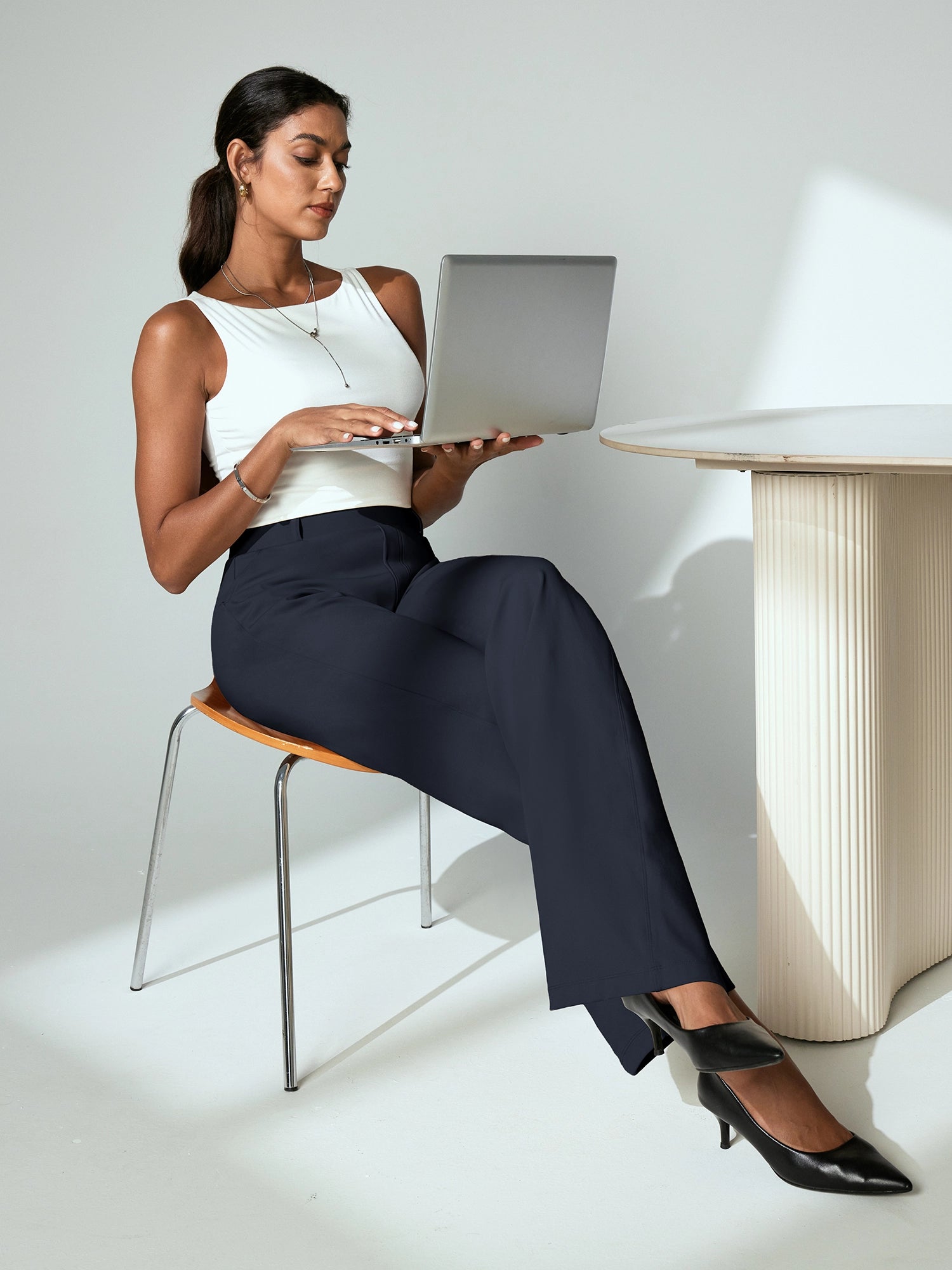 IUGA High Waisted Stretchy Wide Leg Pull On Work Pants With Pockets