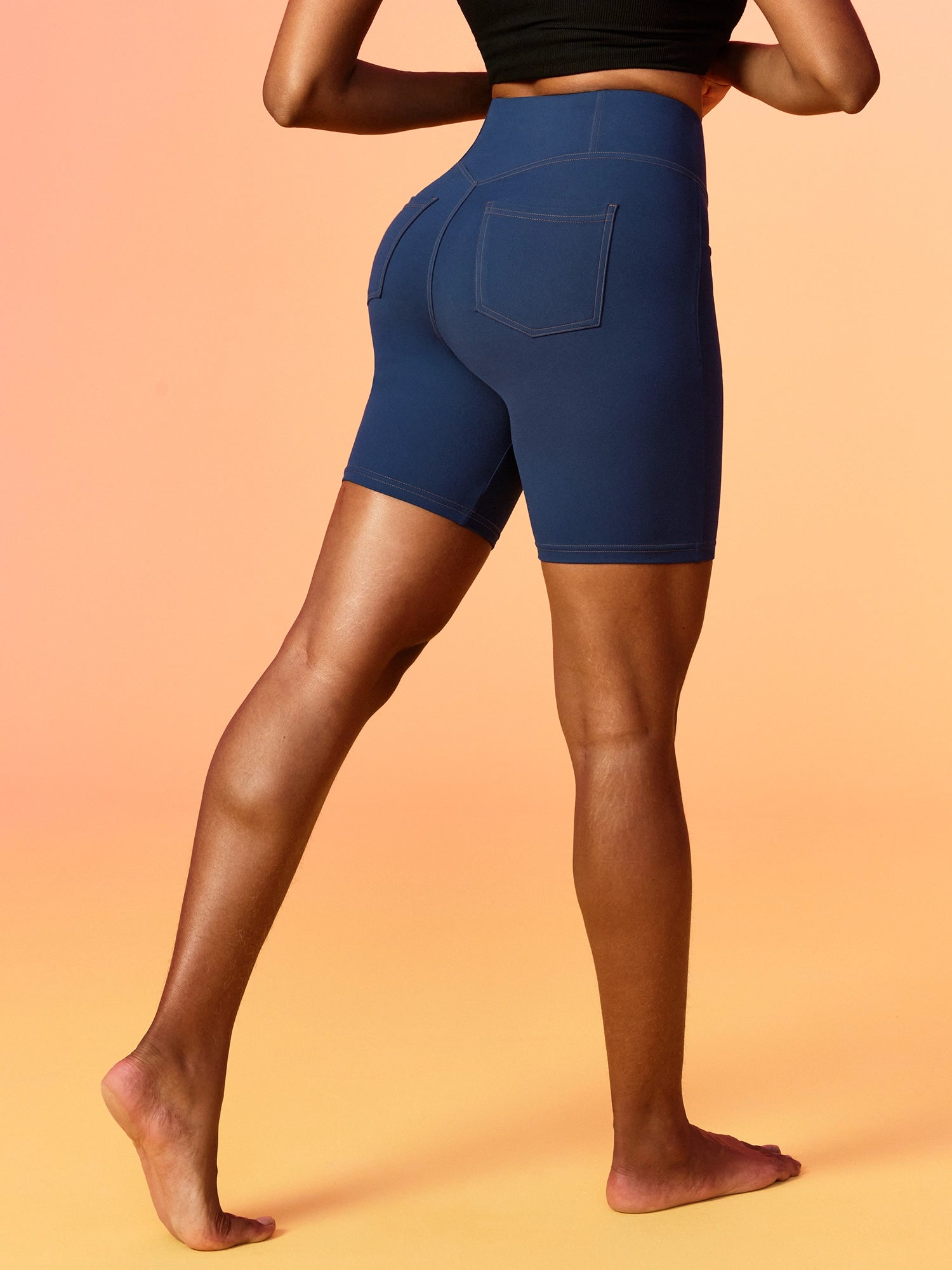 IUGA 7'' FlexTight Faux Denim High Waist Biker Shorts With Pockets