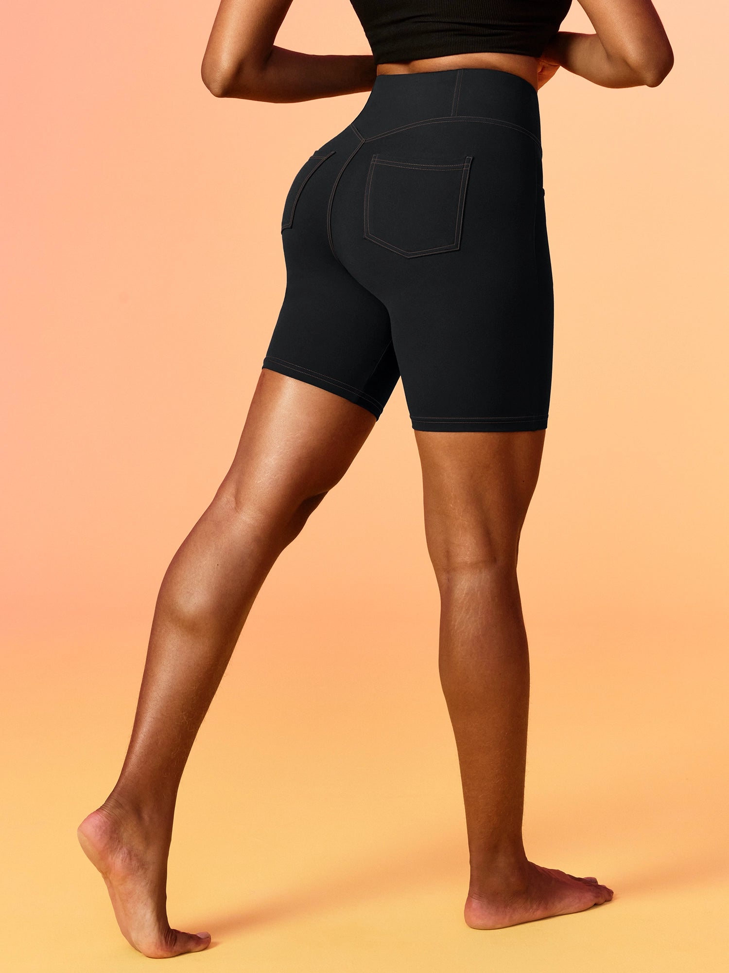 IUGA 7'' FlexTight Faux Denim High Waist Biker Shorts With Pockets