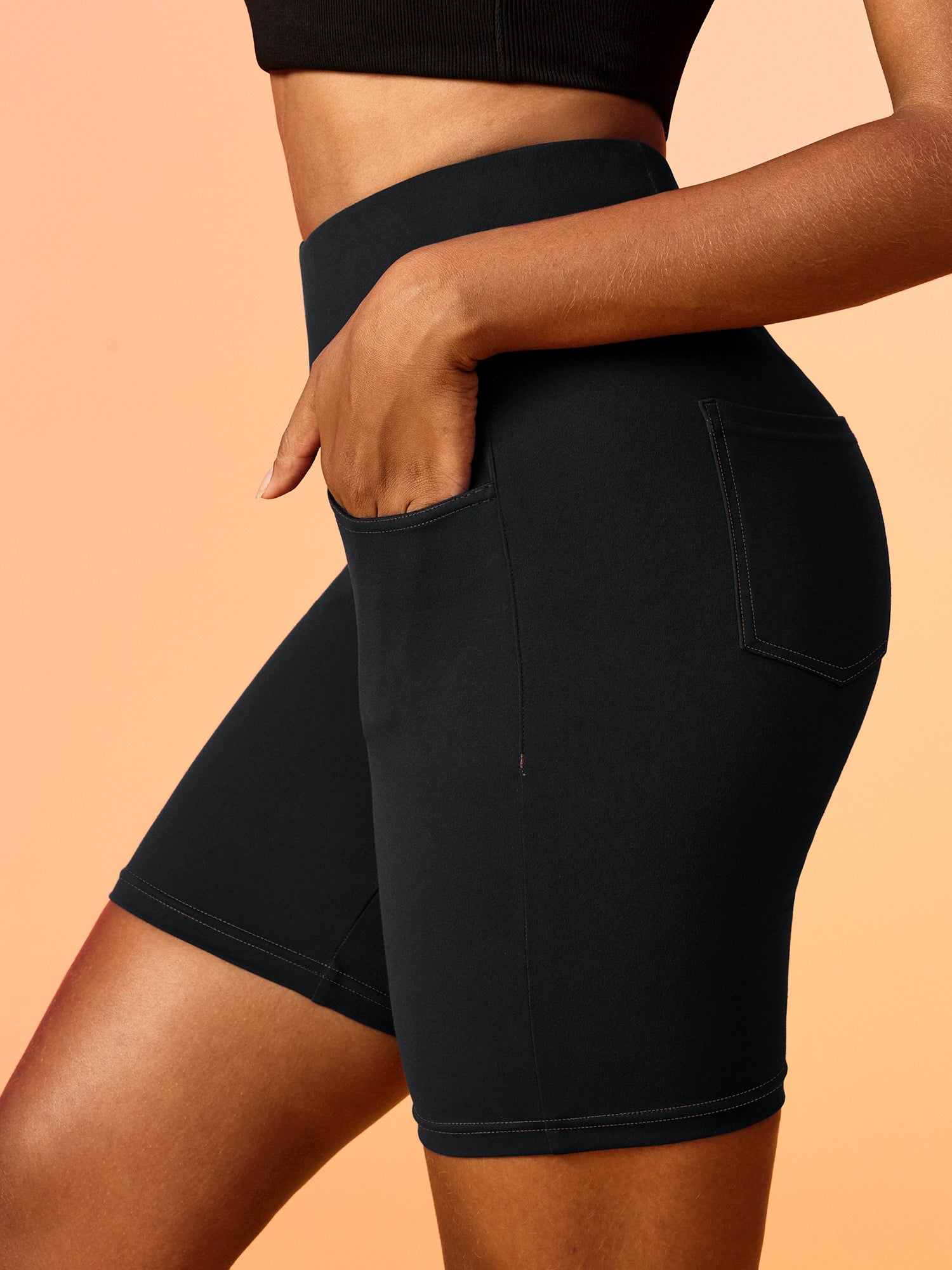 IUGA 7'' FlexTight Faux Denim High Waist Biker Shorts With Pockets