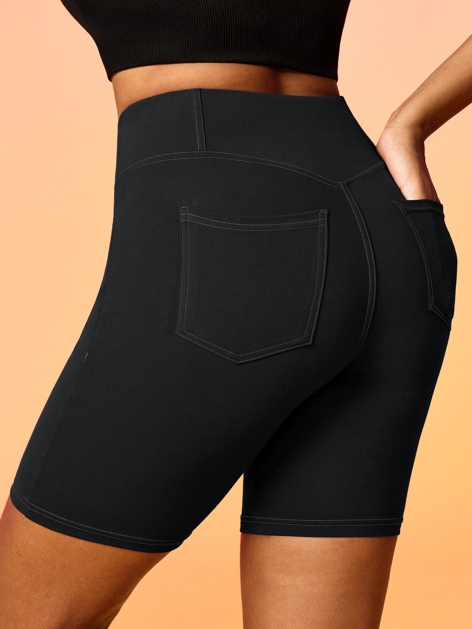 IUGA 7'' FlexTight Faux Denim High Waist Biker Shorts With Pockets