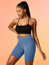 IUGA 7'' FlexTight Faux Denim High Waist Biker Shorts With Pockets