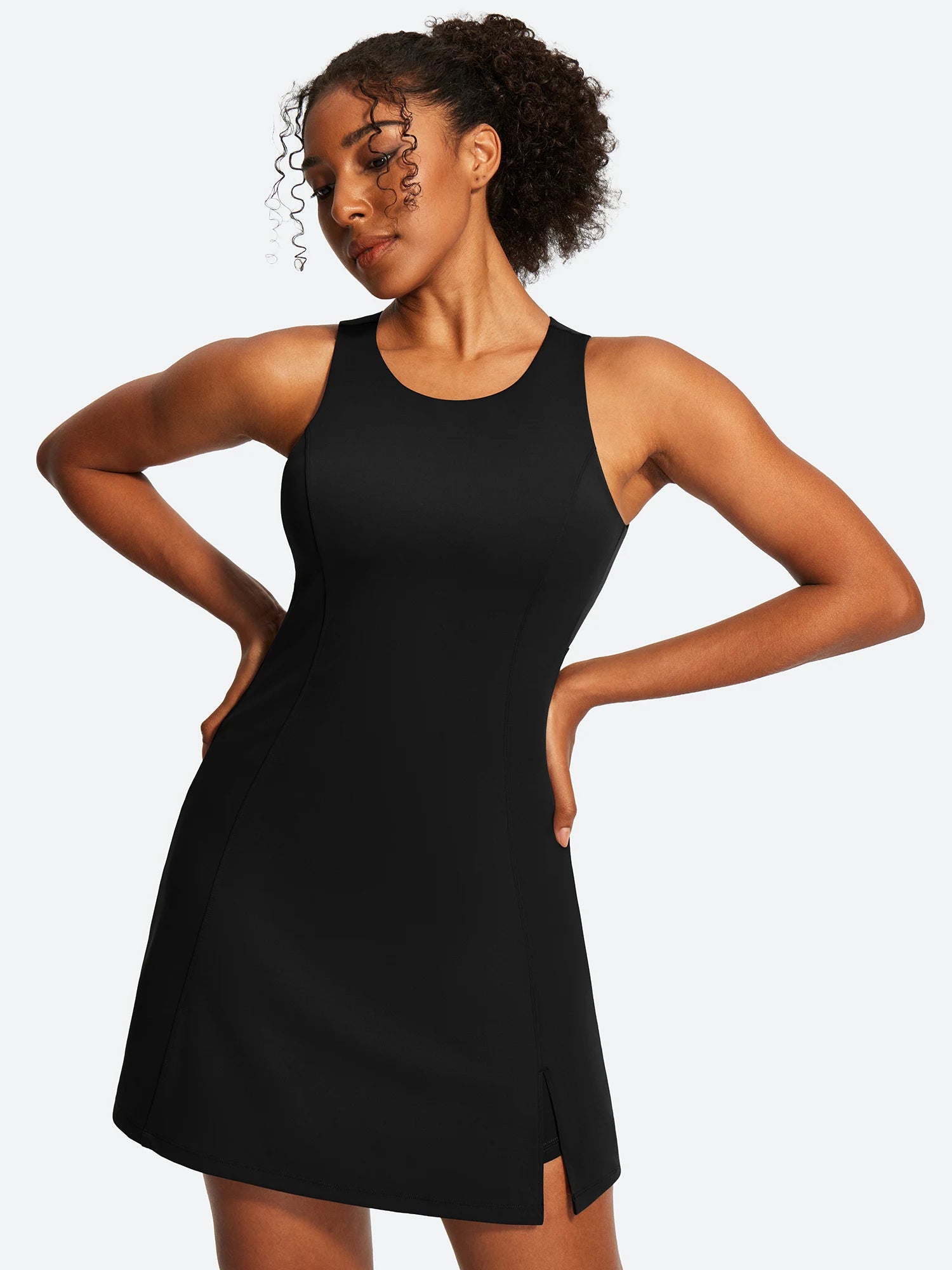 IUGA Open Back Sleeveless Tennis Dress With Built-in Shorts & Pockets | Affordable Yoga Leggings & Activewear by IUGA