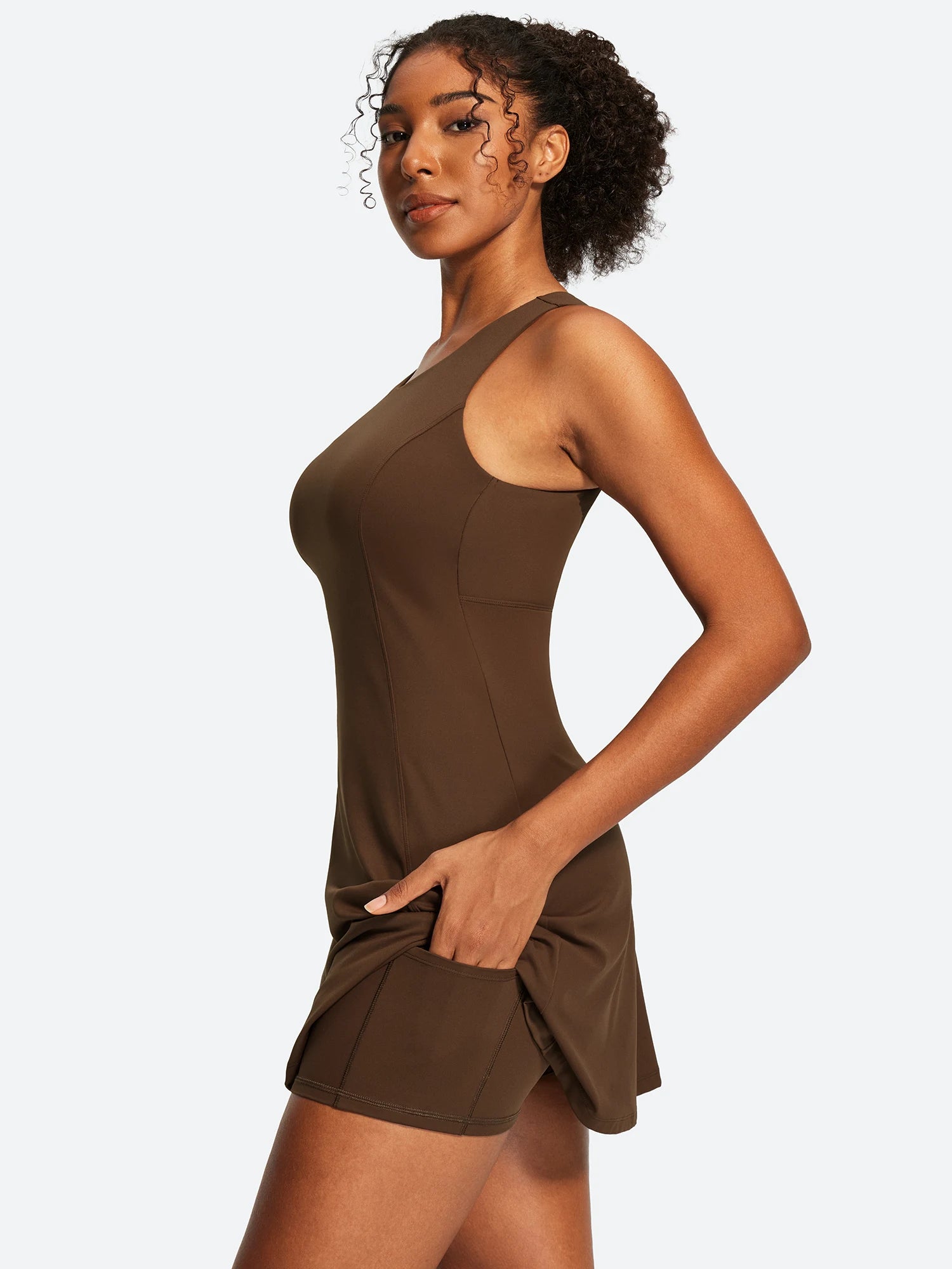 IUGA Open Back Sleeveless Tennis Dress With Built-in Shorts & Pockets | Affordable Yoga Leggings & Activewear by IUGA