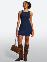 IUGA Open Back Sleeveless Tennis Dress With Built-in Shorts & Pockets | Affordable Yoga Leggings & Activewear by IUGA