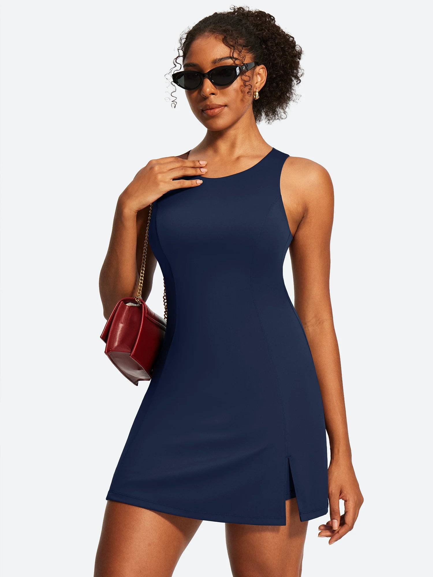 IUGA Open Back Sleeveless Tennis Dress With Built-in Shorts & Pockets | Affordable Yoga Leggings & Activewear by IUGA