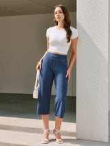 IUGA FlexDenim® Pull On Stretchy High Waisted  Wide Leg Capri Jeans With Pockets | Affordable Yoga Leggings & Activewear by IUGA