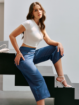 IUGA FlexDenim® Pull On Stretchy High Waisted  Wide Leg Capri Jeans With Pockets | Affordable Yoga Leggings & Activewear by IUGA