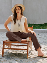 IUGA Cotton Linen Pull-On Wide Leg Pants With Pockets | Affordable Yoga Leggings & Activewear by IUGA