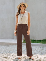 IUGA Cotton Linen Pull-On Wide Leg Pants With Pockets | Affordable Yoga Leggings & Activewear by IUGA