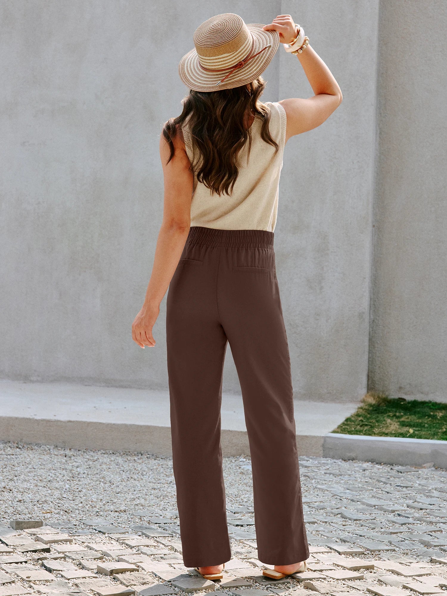 IUGA Cotton Linen Pull-On Wide Leg Pants With Pockets | Affordable Yoga Leggings & Activewear by IUGA