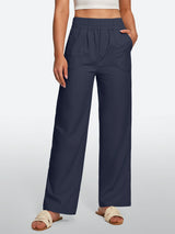 IUGA Cotton Linen Pull-On Wide Leg Pants With Pockets | Affordable Yoga Leggings & Activewear by IUGA