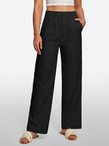 IUGA Cotton Linen Pull-On Wide Leg Pants With Pockets | Affordable Yoga Leggings & Activewear by IUGA