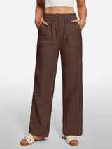 IUGA Cotton Linen Pull-On Wide Leg Pants With Pockets | Affordable Yoga Leggings & Activewear by IUGA