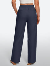 IUGA Cotton Linen Pull-On Wide Leg Pants With Pockets | Affordable Yoga Leggings & Activewear by IUGA