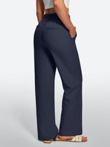 IUGA Cotton Linen Pull-On Wide Leg Pants With Pockets | Affordable Yoga Leggings & Activewear by IUGA