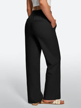 IUGA Cotton Linen Pull-On Wide Leg Pants With Pockets | Affordable Yoga Leggings & Activewear by IUGA