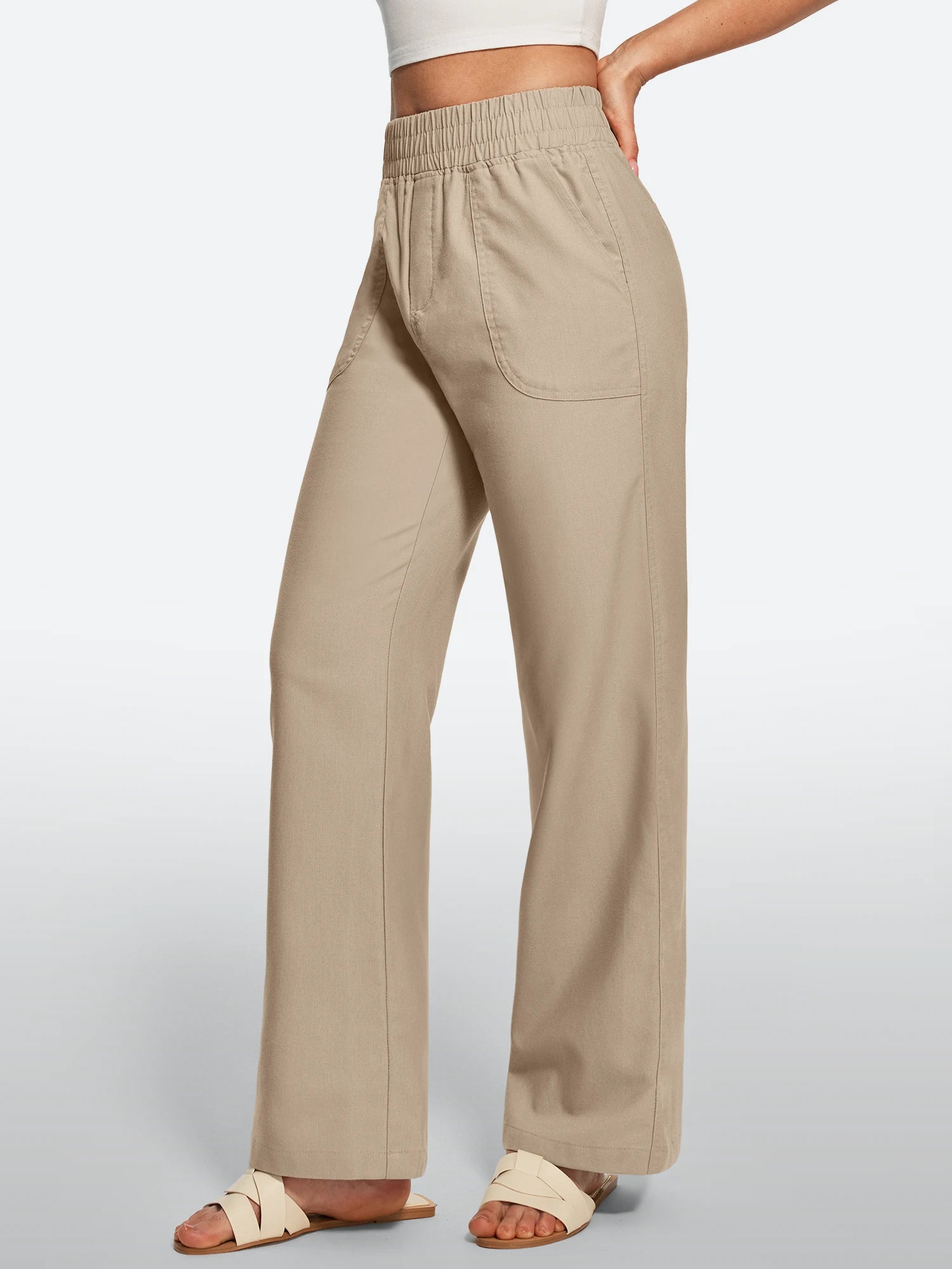 IUGA Cotton Linen Pull-On Wide Leg Pants With Pockets | Affordable Yoga Leggings & Activewear by IUGA