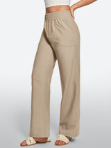 IUGA Cotton Linen Pull-On Wide Leg Pants With Pockets | Affordable Yoga Leggings & Activewear by IUGA