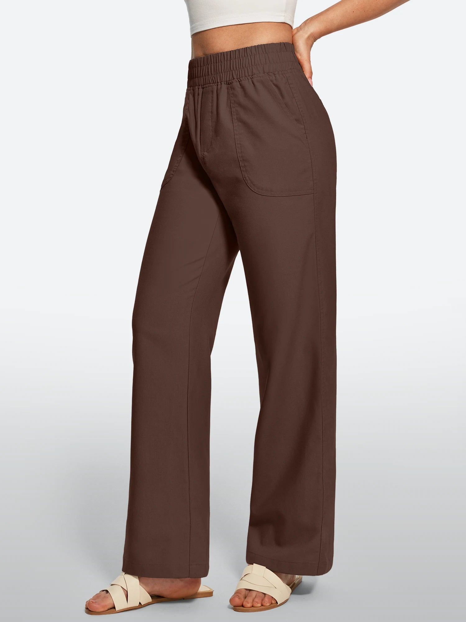 IUGA Cotton Linen Pull-On Wide Leg Pants With Pockets | Affordable Yoga Leggings & Activewear by IUGA