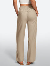 IUGA Cotton Linen Pull-On Wide Leg Pants With Pockets | Affordable Yoga Leggings & Activewear by IUGA