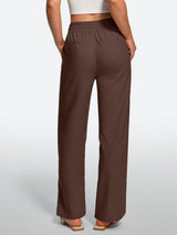 IUGA Cotton Linen Pull-On Wide Leg Pants With Pockets | Affordable Yoga Leggings & Activewear by IUGA